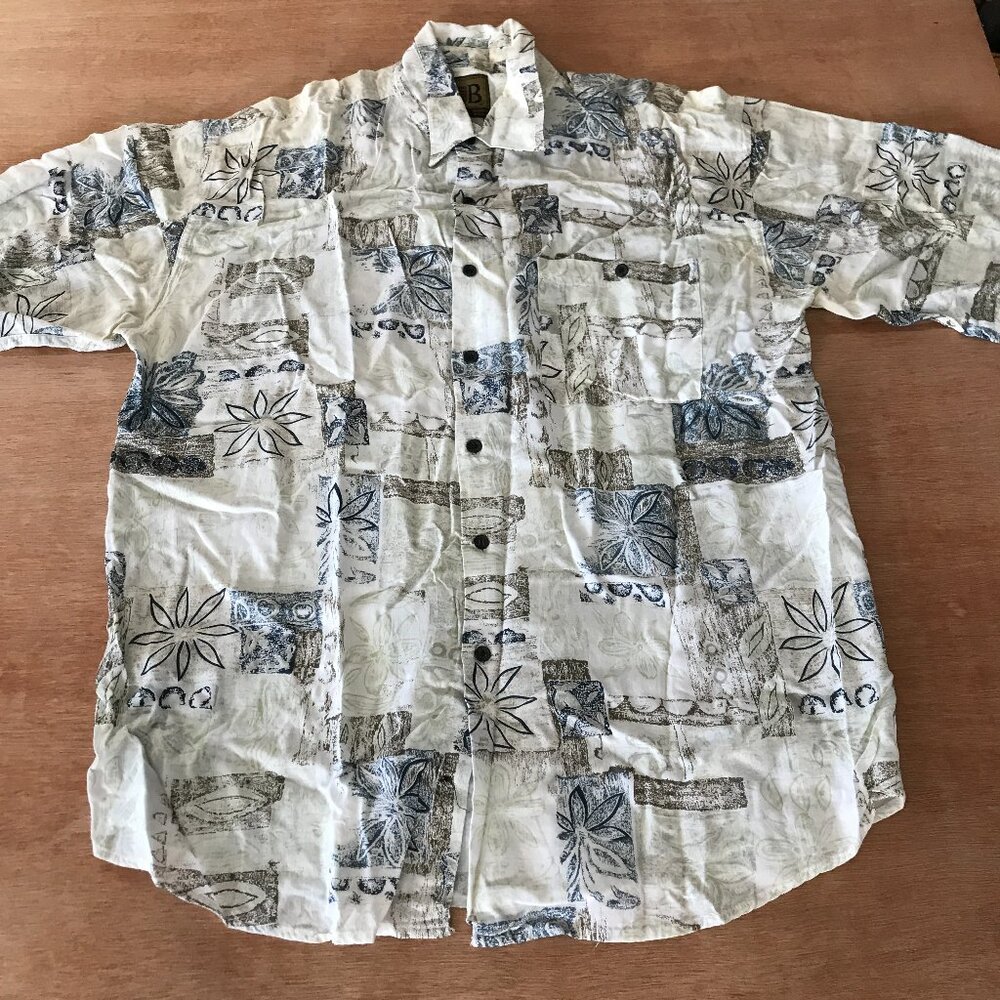 Bruno B Hawaiian Shirt Men L Blue Floral Button Up Pocket Short Sleeve Collared